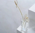 Dettaglio del vaso in acrilico colorato con design a onde e fiori di anthurium - Trasparente