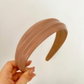 Chic light brown pleated faux leather wide headband with soft suede lining for women - Brown