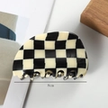 Macro shot of 8cm black and white checkered hair claw clip with accurate size measurement - 27# Black and White Plaid Hair Claw Clip