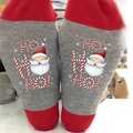Cotton Christmas socks featuring red and gray colors with festive HO HO HO print - One Size / Santa Claus Grey Red