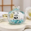 Panda TV liquid keychain with blue flowing glitter and golden ring for backpacks - Single Keychain Style / Blue