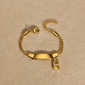 Polished gold-tone stainless steel bracelet featuring crystal-set letter H pendant - Gold Letter H