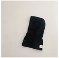 Detail of black knit balaclava for kids with woven FIERO label and button texture - 48-52CM (Recommended 2-6 Years) / Black