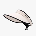 Beige wide brim sun visor with black trim and MENGLANID lettering for UV protection - Adjustable / Beige