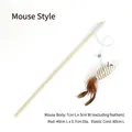 Cat teaser toy with wood wand, elastic string, bell and striped mouse feather variant - Wooden Handle - Mouse Feather