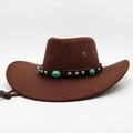 Cappello da cowboy classico in lana marrone con fascia in pelle borchiata e turchese - M Taglia Adulto / Caffè (Smeraldo)