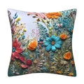 Nahaufnahme von 3D-Blumenstickerei auf Kissenbezug mit bunten Banddetails für Sofas - Blumenmuster mit 3D-Effekt (2) / 45x45 cm