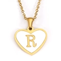 Gold heart pendant necklace with letter R in white enamel and gold O-chain - Letter R - Gold Heart White Shell