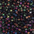 Flat round black acrylic beads with colorful uppercase letters for DIY jewelry making - Black + Colorful Text