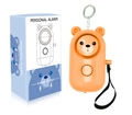 Orange bear-shaped personal safety alarm with 130dB sound, LED light and wrist strap - Vibrant Orange