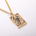 Golden Scorpio tarot style necklace featuring an engraved rectangular pendant - Scorpio / Gold