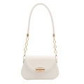 French retro white saddle bag with golden cylindrical lock and metal chain strap - White