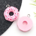 Pink resin donut pendant with colorful sprinkles and silver ring for DIY jewelry making - Pink Donut