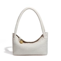 White woven leather tote bag with a golden metal ball charm and shoulder handle - Sand