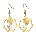 Elegant gold flower hollow drop earrings with sunflower design in polished finish - Gold Color Chrysanthemum