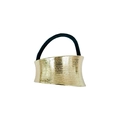 Detailed view of the gold alloy hair ring with textured surface and elastic band - Hammered Wide Arc