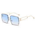 Occhiali da sole punk quadrati con montura dorata e lenti blu sfumate moda di strada - Blu Sfumato