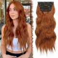 Reddish brown wavy clip-in synthetic hair extensions for volume in 4-piece set - Auburn (4322-30C)