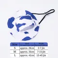 Adjustable pet sun hat with cow print pattern and secure ear holes for small to large dogs - Blue & White