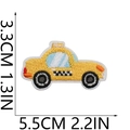 Cartoon yellow taxi embroidered patch with dimensions 5.5cm x 3.3cm on white background - Taxi