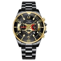 Men's quartz chronograph watch with black steel band and gold diving bezel - Steel Band / Black Gold with Black Steel Band
