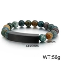 Bracciale elastico con pietre naturali da 10mm e inserto rettangolare in metallo nero - Nero (KB130559-KFC)