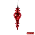 Puntale natalizio rosso lucido 15x5cm con cappuccio argento e finitura metallica brillante - 15x5cm Forma a Guglia / Superficie Lucida Rossa