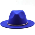 Elegant bright blue wool fedora hat with a golden metallic braided trim for women - M (56-58cm) / Sapphire Blue