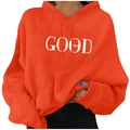 Men's orange hoodie featuring white GOOD vibes print and classic drawstring hood design - Orange