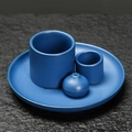 Morandi blue ceramic incense holder set with 4 pieces on a textured stone tray - Blue
