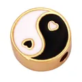 Golden DIY heart yin yang bead charm for jewelry making with black and white enamel finish - Tai Chi Heart-White