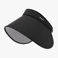 Women's black wide brim empty top sun hat with breathable fabric and logo detail - Adjustable / Black