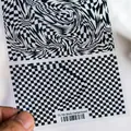 5D embossed nail sticker with black and white distorted checkerboard patterns TS-744 - Black Checkerboard (TS-744)