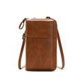 Brown vintage leather phone purse with magnetic flap and adjustable strap - Brown