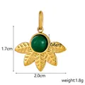 Close-up of stainless steel sun pendant with natural stone and measurement data - Flower Leaf Gold With Yellow Stone (AP41953B-3)
