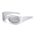 Y2K oval sunglasses with thick silver frames and grey lenses in futuristic style - Silver Frame Silver Mirror