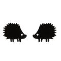 Close-up of minimalist black hedgehog stud earrings with cute animal silhouette - Hedgehog / Black