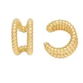 Ear cuff dorato a doppia fila con design a C aperto in stile vintage metallico - Stile C-Spirale a Costine a Doppia Fila