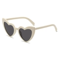 Fashion heart shaped sunglasses with cream white thick frame and dark grey lenses for women - Cream White Frame Gray Lens