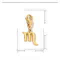 Detailed view of gold 18mm letter m pendant in stainless steel with measurements - Scorpio