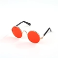 Vintage round pet sunglasses with red lenses and slim gold metal frames for cats - Bright Red Round