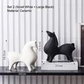 Minimalist black and white ceramic horse-shaped art vases in a two-piece decorative set - Small Round Horse Set 2 (White S+Black L)