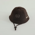 Bob en velours côtelé marron foncé pour bébé avec broderie ours et cordon réglable - 48-50cm (1-2 ans) / Style tête d'ours / Marron