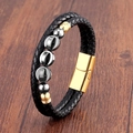 Bracciale da uomo a doppio strato in pelle intrecciata con perline in metallo misto - Oro-3 (Perline oro e argento)