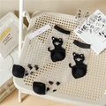 Sheer glass silk crew socks featuring black cat pattern and reinforced toes - One Size / Heel Bear Semi-Black