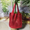 Borsa tote in rete a maglia rosso vivace da donna con design minimalista a trama aperta - Rosso