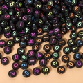Black round acrylic beads with colorful numbers 0-9 for DIY jewelry making crafts - 4x7mm Black Fluorescent Numbers (100pcs)