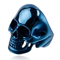 Detail of vintage skull ring in deep metallic blue finish with gothic punk style - US 10 / Blue