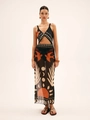 Bohemian zwarte maxi-jurk met uitsparingen en zon-maanprints voor strandvakantie - S / Zwart