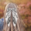 Elegante fermaglio per capelli a fiocco argento su capelli biondi con sfondo autunnale - Argento